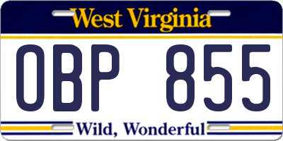 WV license plate OBP855