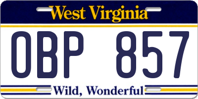 WV license plate OBP857