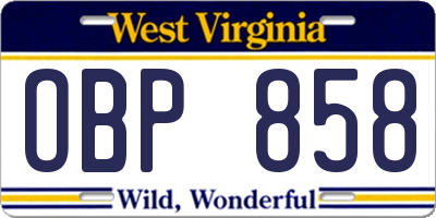 WV license plate OBP858