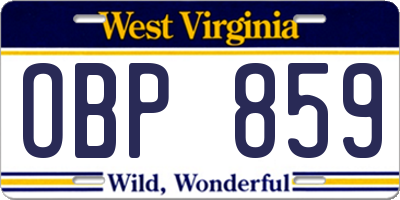 WV license plate OBP859