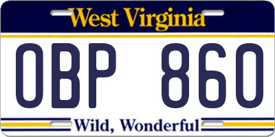 WV license plate OBP860