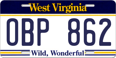 WV license plate OBP862