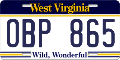 WV license plate OBP865