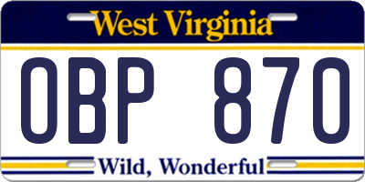 WV license plate OBP870