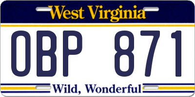 WV license plate OBP871