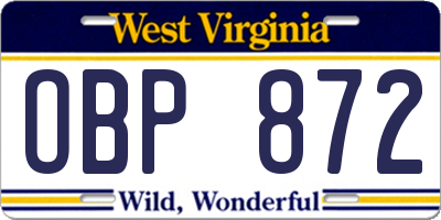 WV license plate OBP872