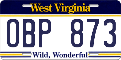 WV license plate OBP873