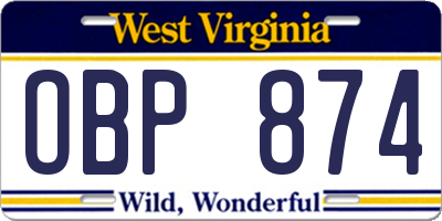 WV license plate OBP874