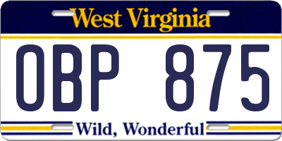 WV license plate OBP875