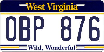 WV license plate OBP876