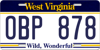 WV license plate OBP878