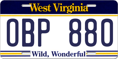 WV license plate OBP880