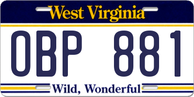 WV license plate OBP881