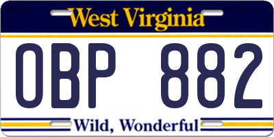 WV license plate OBP882