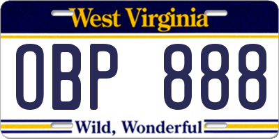 WV license plate OBP888