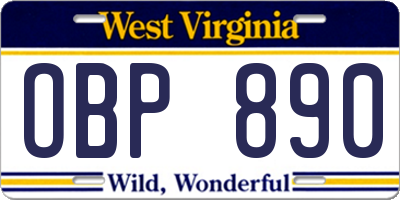 WV license plate OBP890