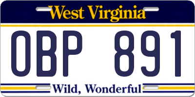 WV license plate OBP891