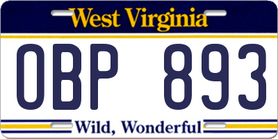 WV license plate OBP893
