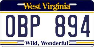 WV license plate OBP894