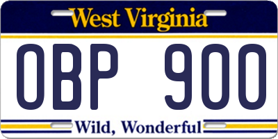 WV license plate OBP900