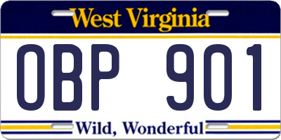 WV license plate OBP901