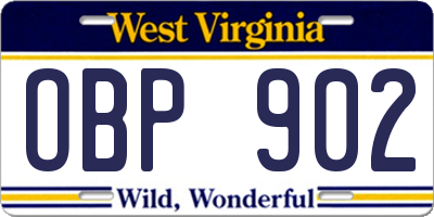 WV license plate OBP902