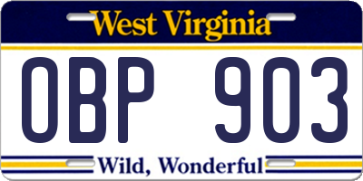 WV license plate OBP903