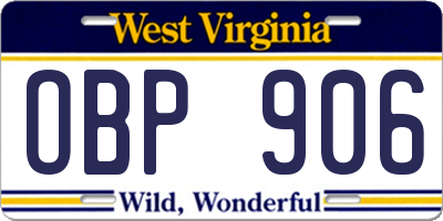 WV license plate OBP906