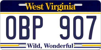 WV license plate OBP907