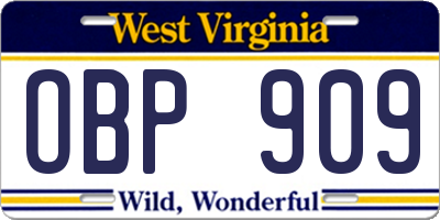 WV license plate OBP909