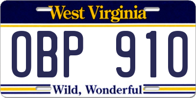 WV license plate OBP910