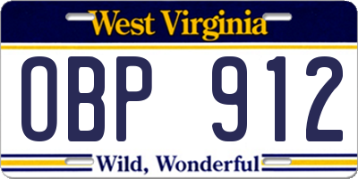 WV license plate OBP912