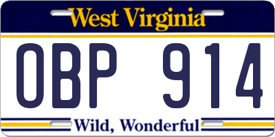 WV license plate OBP914