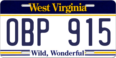 WV license plate OBP915