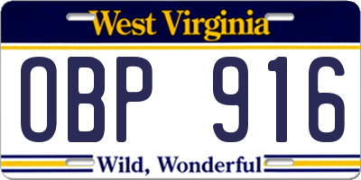 WV license plate OBP916