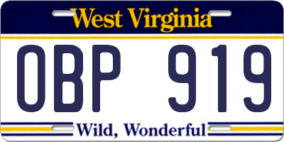 WV license plate OBP919