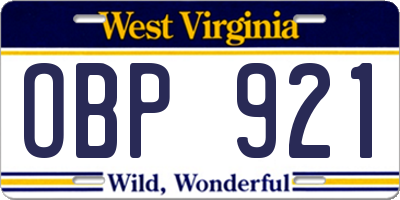WV license plate OBP921