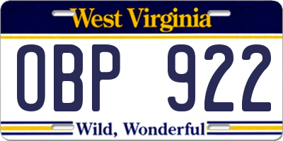 WV license plate OBP922