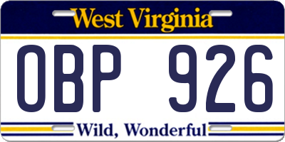 WV license plate OBP926