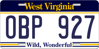 WV license plate OBP927