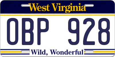 WV license plate OBP928