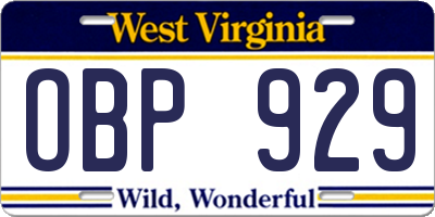WV license plate OBP929