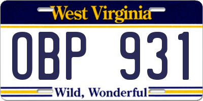 WV license plate OBP931
