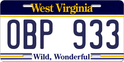 WV license plate OBP933