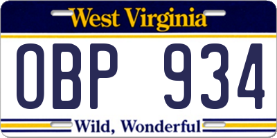 WV license plate OBP934
