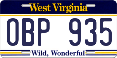 WV license plate OBP935