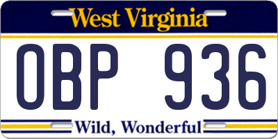 WV license plate OBP936