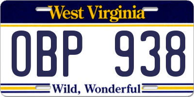 WV license plate OBP938