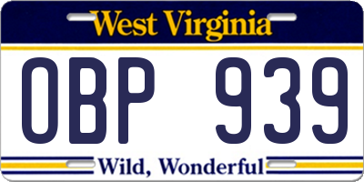 WV license plate OBP939