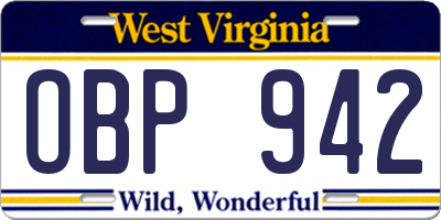 WV license plate OBP942